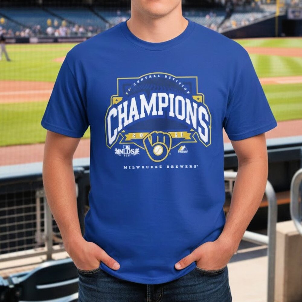 Milwaukee Brewers 2011 NLDS Champions T-Shirt Men's XL Blue Majestic MLB Graphic